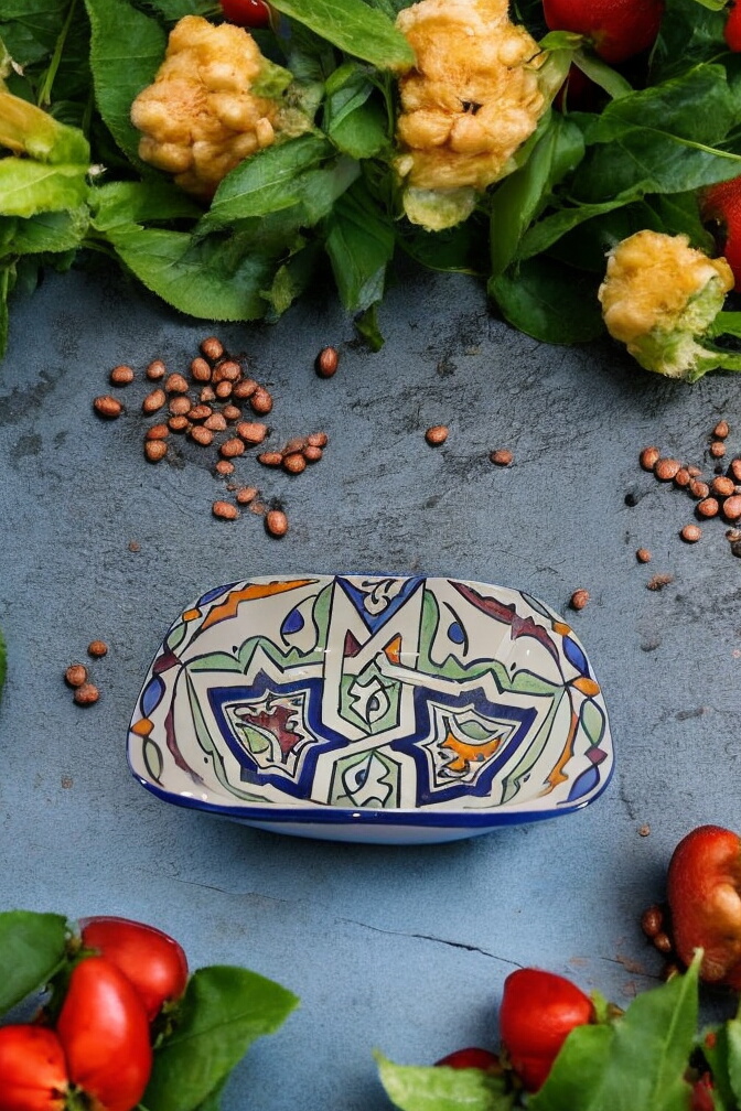 Moroccan Handcrafted Ceramic Square Bowl