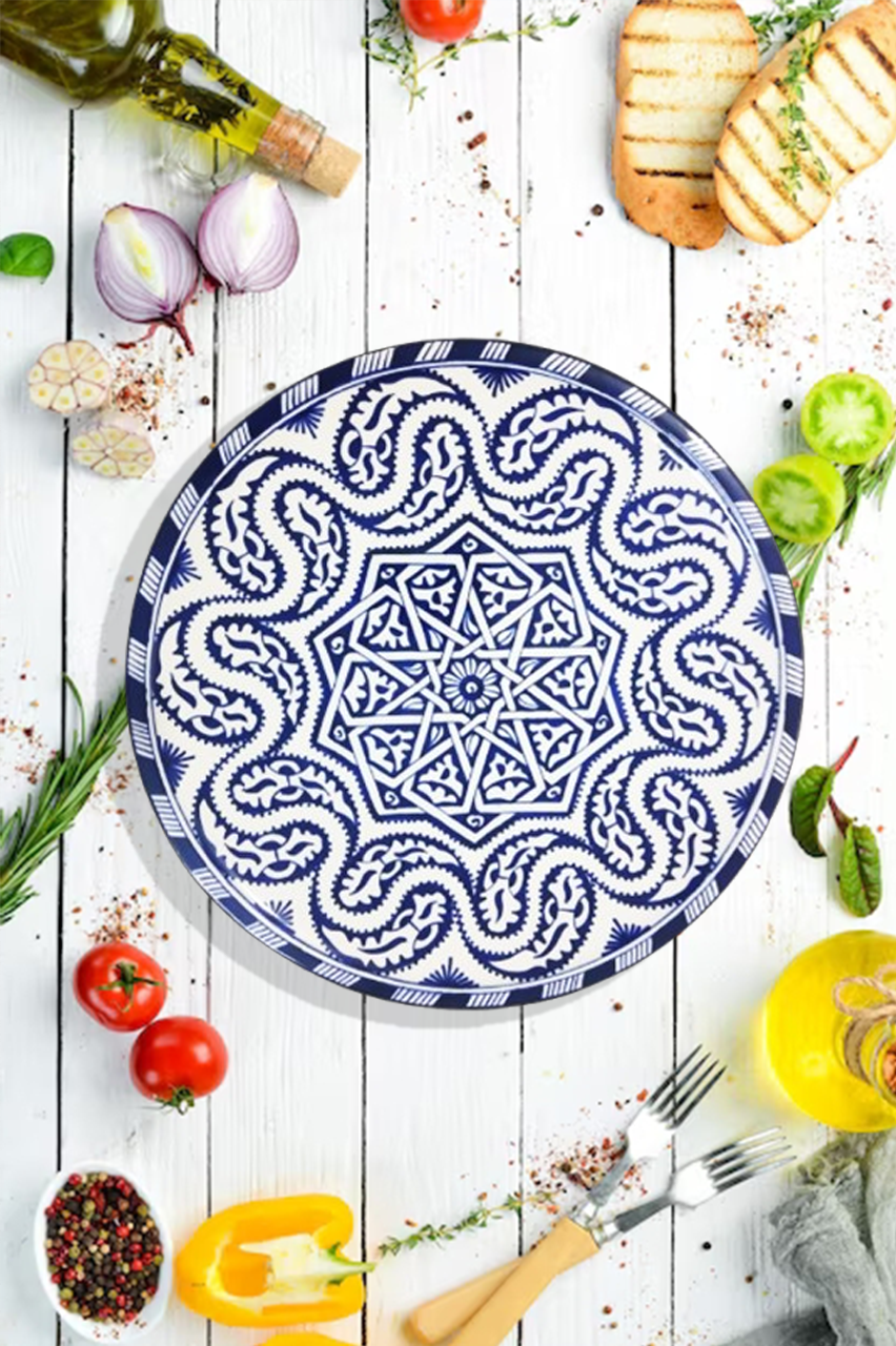 Moroccan Blue and White Mandala Dinner Plates