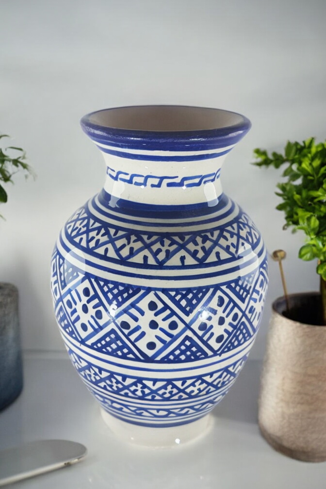 Blue and White Moroccan Ceramic Vase